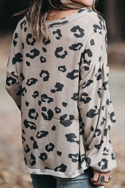 Leopard Print Oversize V-Neck Sweater - Plus Size