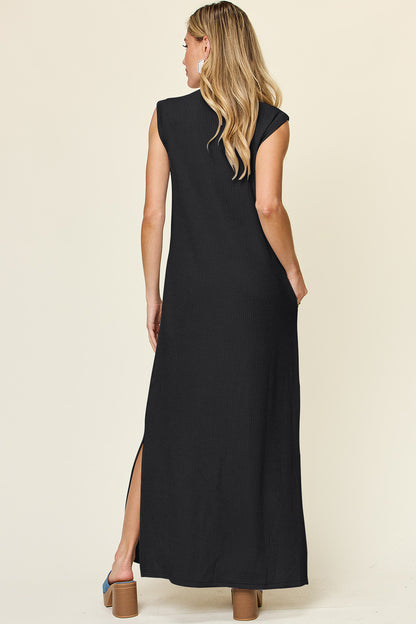 Double Take Full Size Texture Mock Neck Sleeveless Maxi Dress