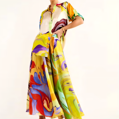 Merca Vibrant 2-Piece Blouse and Skirt Set