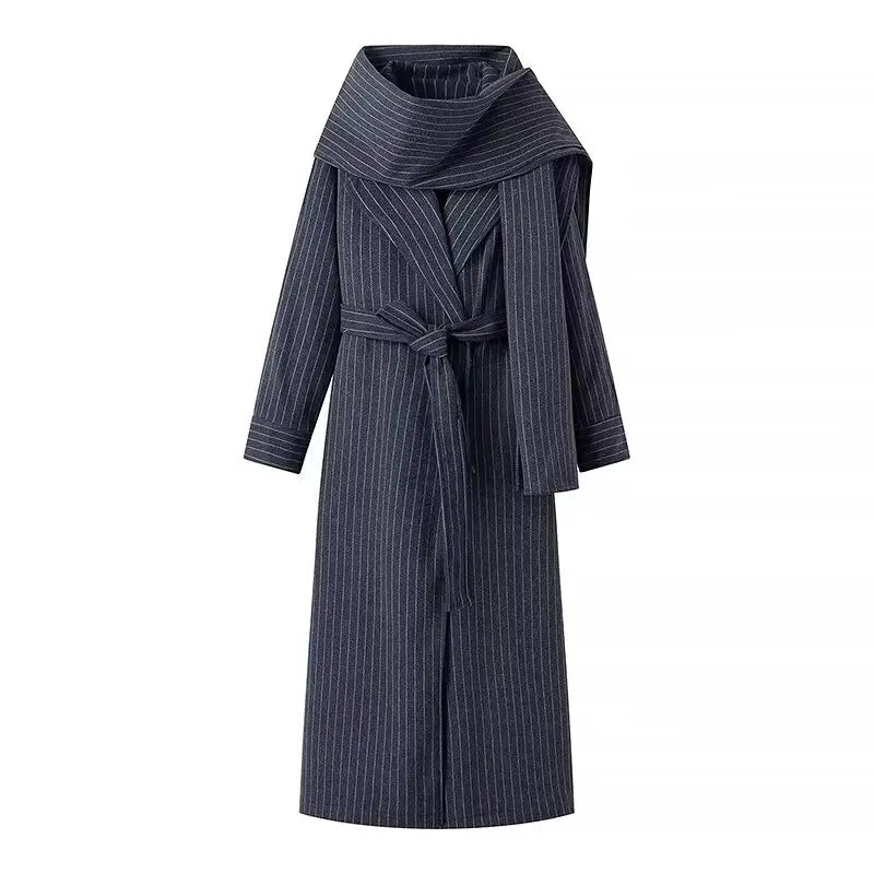 Oversized coat with needle striped scarf