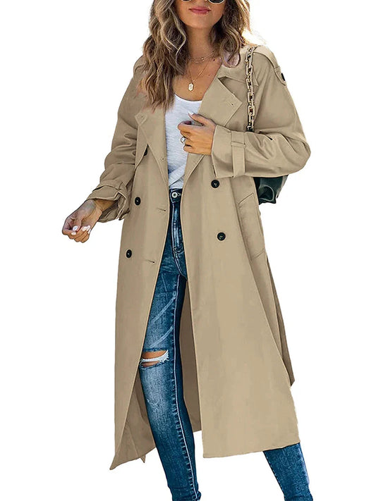 Women's Double Breasted Long Trench Coat