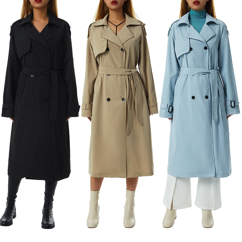 Women's Double Breasted Long Trench Coat