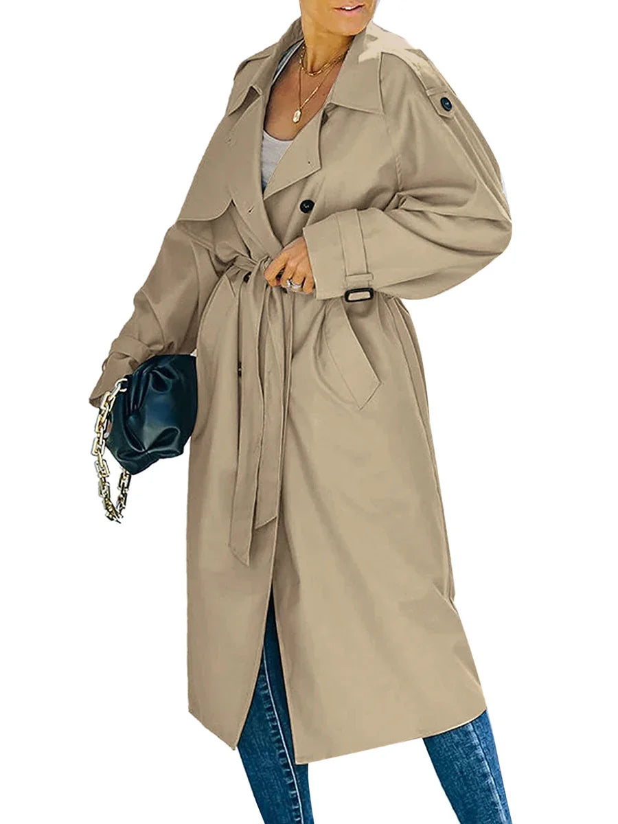 Women's Double Breasted Long Trench Coat