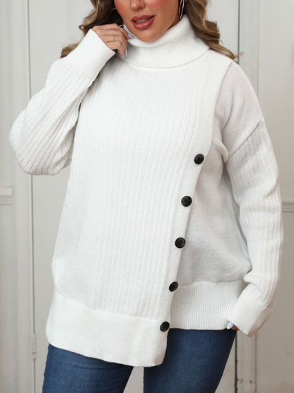 Le Cosy Double Breasted Turtleneck Sweater - Plus Size