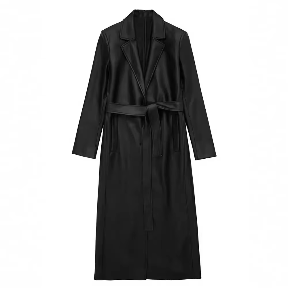 REINA OVERSIZED FAUX LEATHER TRENCH COAT